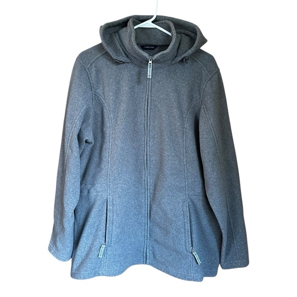 Lands End Fleece Gray Mock Neck Full Zip Hoodie Sweatshirt Jacket XL (est.) - Picture 1 of 9